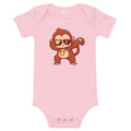cool pink monkey with glasses baby bodysuit